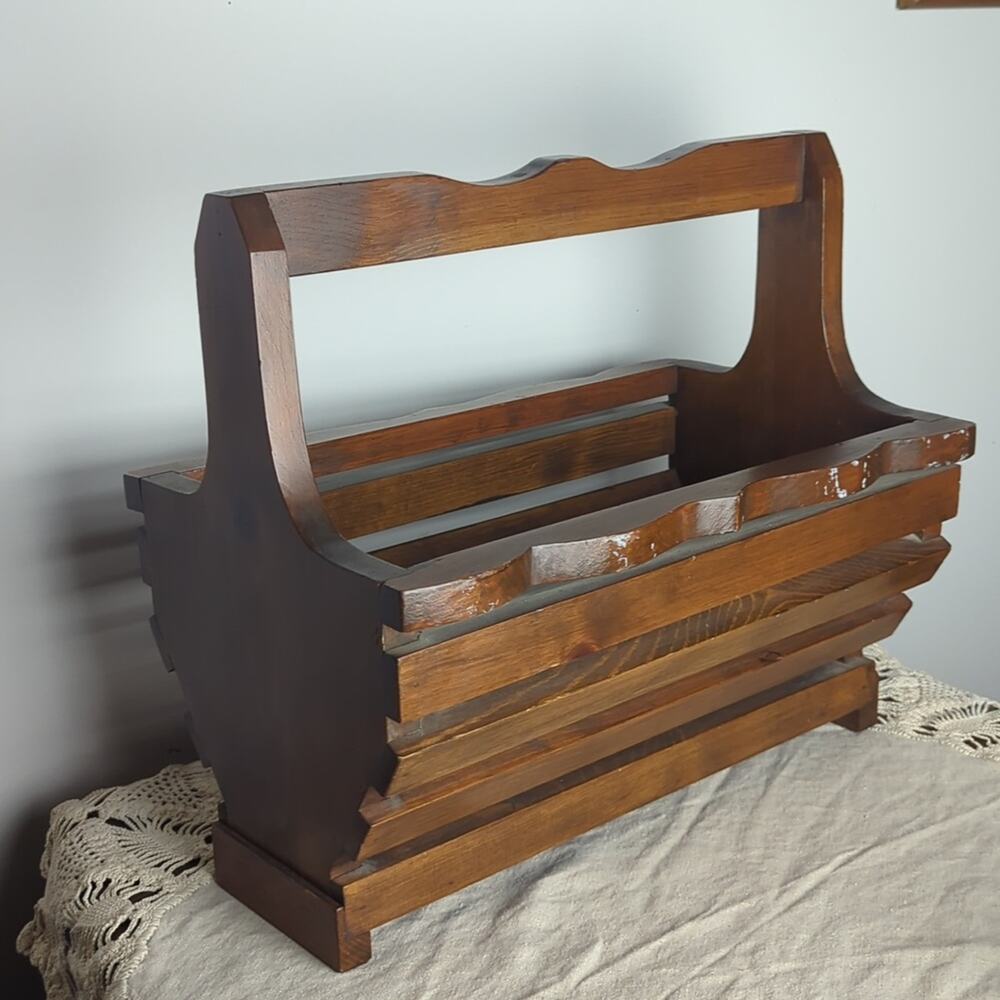 Vintage Solid Wood Mail & Magazine Rack Cottagecore Home Organization